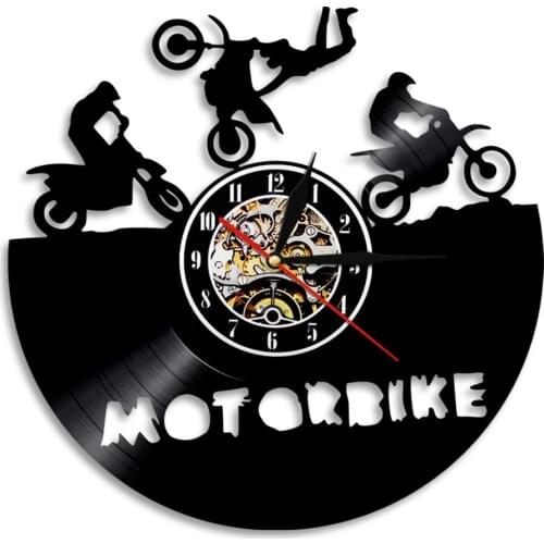 Motorbike Vinyl Record Wall Clock Bike Art 3D Wall Clock Motorcycle Wall Watches Motorbike Decor Unique Gift Idea For Men
