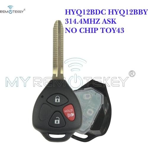 Remtekey New 3 Button 314.4mhz TOY43 Hyq12bby Hyq12bdc no Chip Remote Replacement Key For Toyota Yaris Camry RAV4 Corolla Matrix