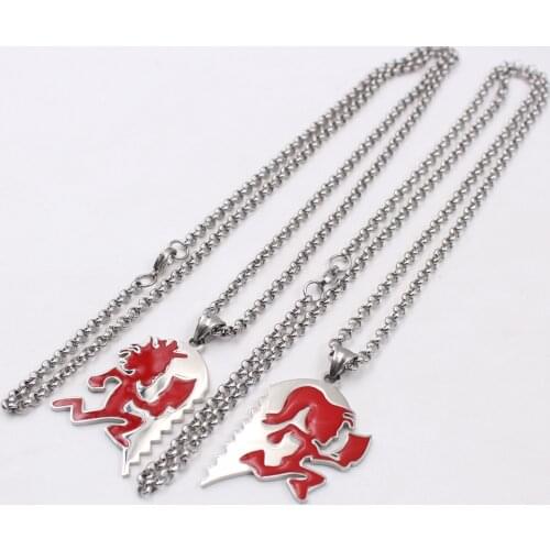 One Pair of Newdesign Jewelry Rock RED Stainless Steel ICP Crazy Clown Heart Hatchet Man Women Pendant Necklace rolo Chain 30