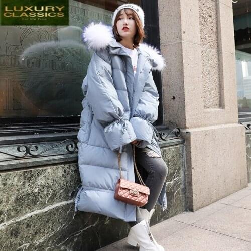 Winter Down Jacket Women XLong Down Coat Female Large Raccoon Fur Hood Warm Clothes Thick Warm Ladies Jackets Coats Hiver 19001