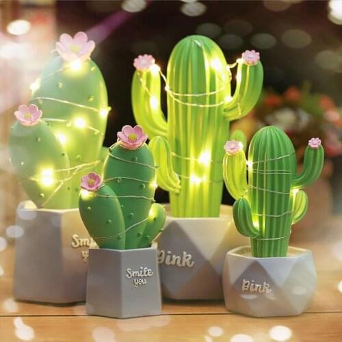 Romantic Cactus Led Night Light Cute Table Lamps Baby Kids Bedroom Decor Night Light Crafts Home Decoration Lighting