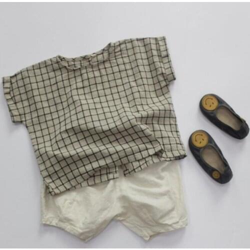 2021 new girls boys plaid shirt fashion summer cotton kids top 1-6 years YE485