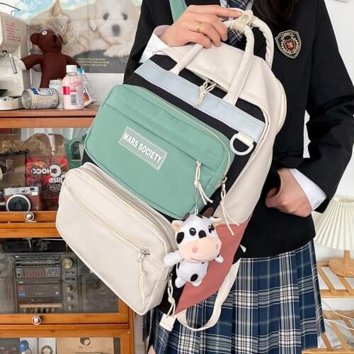 RUIQIA Kawaii Nylon Women Backpack Fashion Waterproof Rucksack for Teen Girls School Bag Cute Student Bookbag Travel Mochila 50