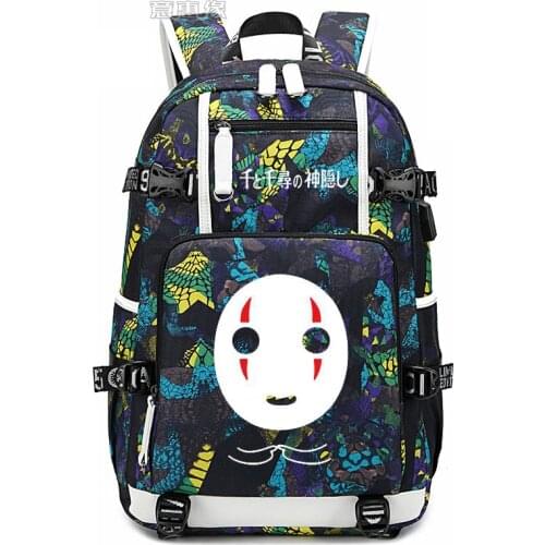 New Spirited away Backpack laptop bag Men Anime Travel bags No Face manluminous USB Oxford Backpack schoolbag