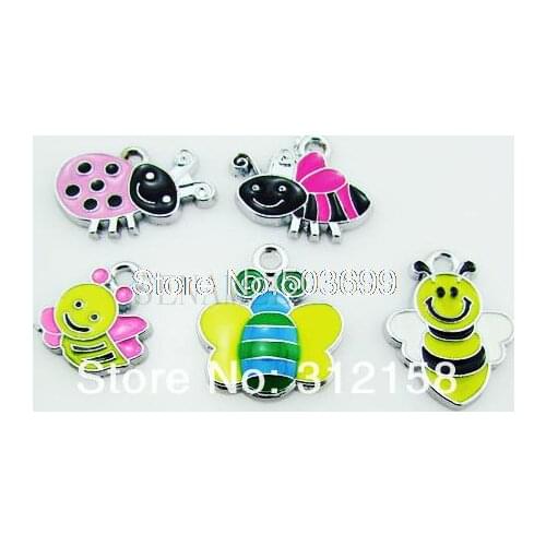 S8! Wholesale 100Pcs/Lots DIY Alloy Enamel mixed bee Charms Metal Charms bead
