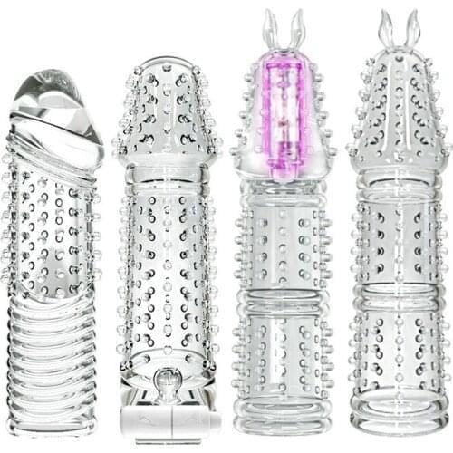 Silicone Reusable Spike Condom Penis Sleeve Vibrator Enlargement Delay Ejacuation Trainer Men Cock Ring Rabbit Vibrator Sex Toy