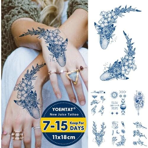 Juice Lasting Ink Tattoos Body Art Waterproof Temporary Tattoo Sticker Whale Flower Ocean Tatoo Arm Fake Wave Flower Tatto Women