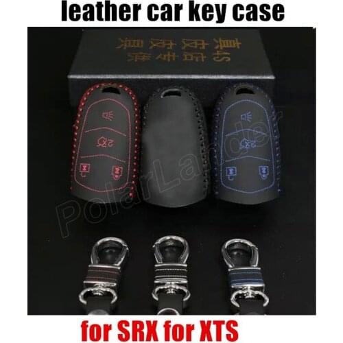 Only Red car key case Genuine quality leather Hand sewing car key cover DIY car styling fit for CADILLAC ATSLCT SRX XTS S