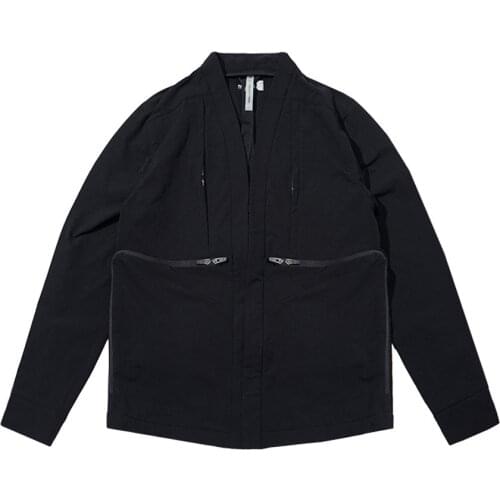 PUPIL TRAVEL PT-1925 Techwear Mens Pocket Black Warmth Kimono Cargo Robe Hip Hop Style Punk Fashion