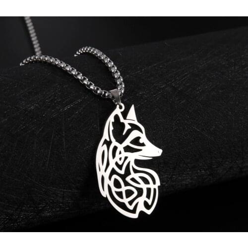 LIKGREAT Viking Animal Vintage Celtics Knot Pendant Necklace Loki Fox Nordic Amulet Stainless Steel Jewelry Gift for Men Women