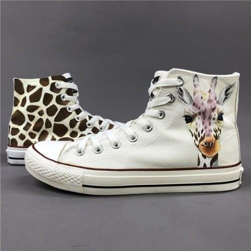 Wen Cute Giraffe White High Top Personalized Shoes Art Unique Birthday Gifts for Men Women Hand Painted Canvas Sneakers
