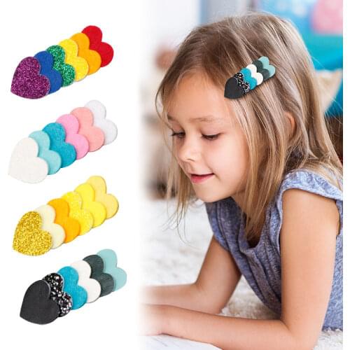 Love Heart Girls Hair Clips Sequins Glitter Non-woven Fabric Rainbow Hairpins Candy Color Kids Hairgrips Lovely Hair Accessories