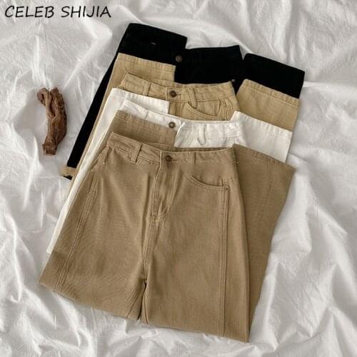 Harajuku High-waisted Jeans Woman Vintage Khaki Straight Denim Woman Pants Summer 2021 Baggy Jeans Femaler Trousers Autumn