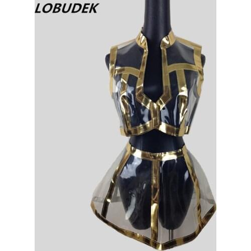 Sexy Perspective Tops Mini Skirt Womens 2 Pieces Sets Nightclub Bar DJ Singer Stage Outfit Party Show See-through Dance Costume