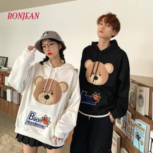 2020 Bear Hoodies Loose Couple Clothes Streetwear Women Winter Tops NEW Autumn Korean Pullover Oversized Christmas Sweatshirt
