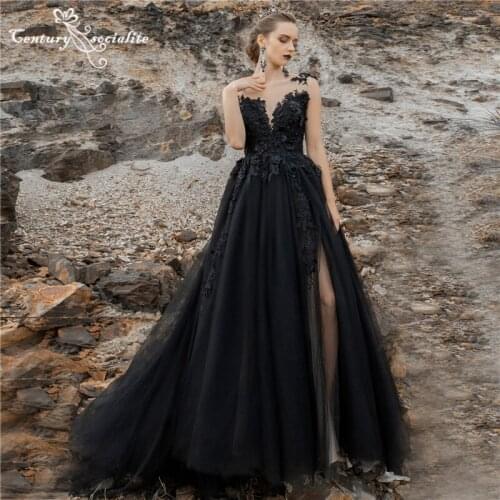 Gothic Black Wedding Dresses Beaded 3D Flowers Lace Appliques Backless Sexy Bridal Gowns Bohemian Bride Dress Robe De Mariee