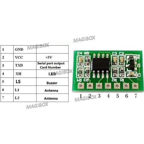10Piece/lot 125kHz EM4100 TTL RS232 RFID card reader Moule Embedded module Circuit UART Interface +345UH Coil 3-5V