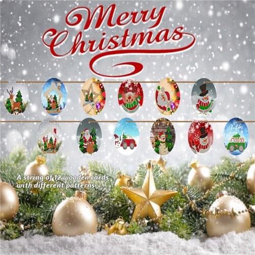 12 Pieces Decorative Pendants Christmas Cartoon Patterns Print Hanging Ornament Wood Artware for Home Shops