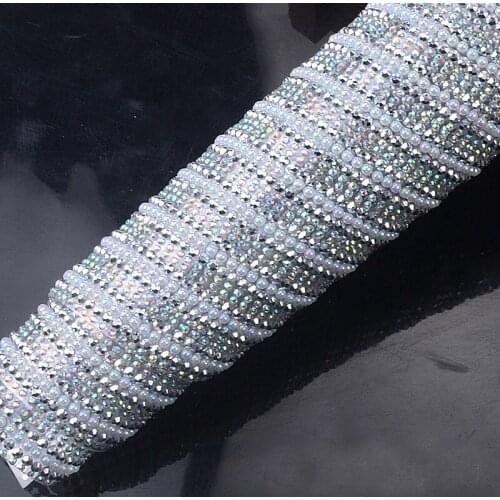 AB color Pearl Rhinestone Beaded Trim Iron On Diamond Mesh Bridal Strass Crystal Applique Roll For Garment Wedding Decoration