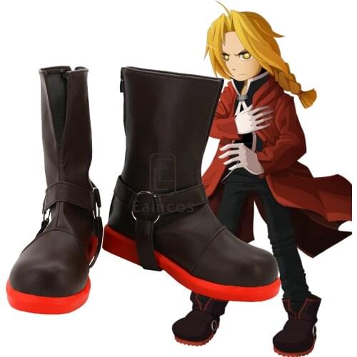 Anime Fullmetal Alchemist Edward Elric Cosplay Halloween Party Shoes Brown Boots Custom Made