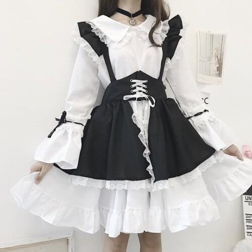 White New Black gothic and style maid costume Lolita dress cute Japanese costume Westidos de fiesta de noc party dress vestidos