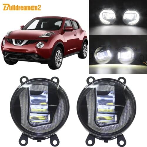 Buildreamen2 2 Pieces Car LED Projector Fog Light + DRL Daytime Running Light White 12V For Nissan Juke F15 Hatchback 2010-2014