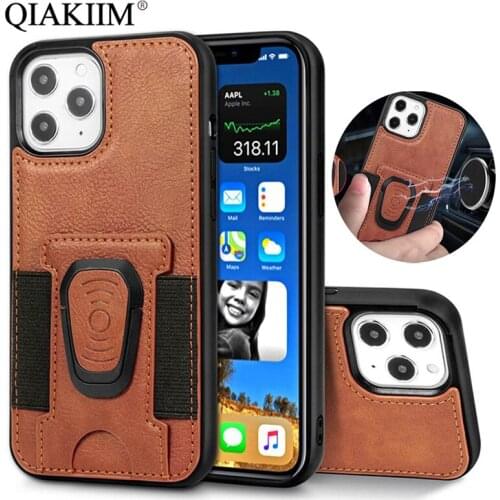 Magnetic Ring Kickstand Case For iPhone 12 Mini 11 Pro Max XS X XR 8 7 6 Plus Shockproof Leather Wallet Card Holder Phone Cover