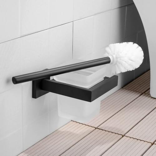 Black Stainless Steel Square Wall Mounted Lavatory Toilet Cleaning Brush Hanger Bathroom Accessories Toilet Brush Holder
