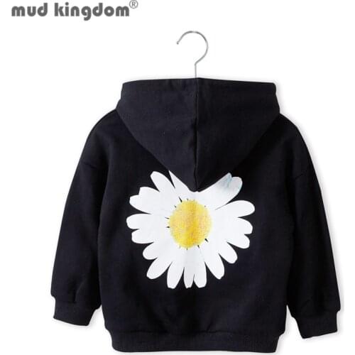 Mudkingdom Kids Hoodies Little Daisy Print Long Sleeve Elastic Hooded Sweatshirts for Boys Girls Spring Children Clothing