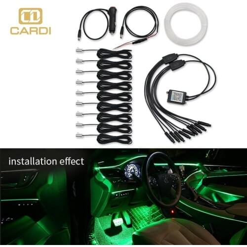 HOLYWOOT Car Interior Ambient Light Remote Control LED Neon Strip Lights Wireless Fiber Optic Atmosphere Lamp App Controlled
