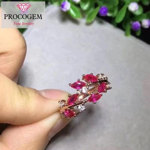 Natural Red Ruby Rings 0.8Ct 5A high quality Genuine Gemstones Chic flower Rings for Women Fine jewelry 925 Sterling silver #357