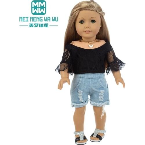 Fit 45cm American doll accessories Lace shirts, denim shorts, jackets Girls gift