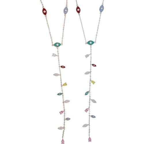 Summer fashion jewelry rainbow colorful cz pave turkish evil eye star moon women charm Rose gold color geometric trendy necklace