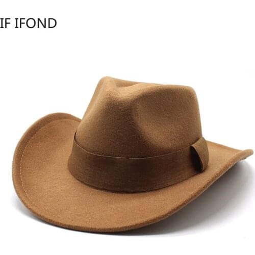 Fashion Retro Men Women Wool Western Cowboy Hat Wide Brim Pop Party Jazz Sombrero Cap Felt Church Hat 2022 Winter
