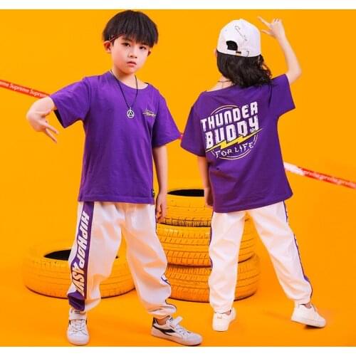 Fashion Blue Girls Boys Ballroom Hip Hop Dancing Costumes for Kids T Shirt Loose Tops Stage Wear Jogger Pants Jazz Dance Clothes