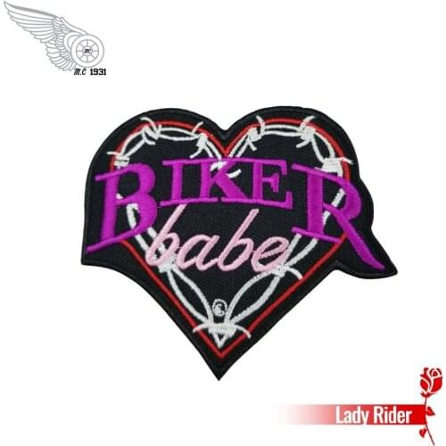 Heart shape biker babe patch Custom iron on Embroidery Patches clothing decoration Free Shipping cloth stickers