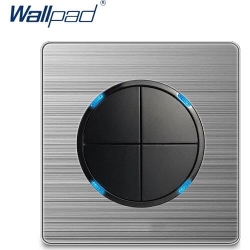 Wallpad 4 Gang 2 Way Wall Light Switch Random Click Push Button With LED Indicator Stainless Steel Panel Home