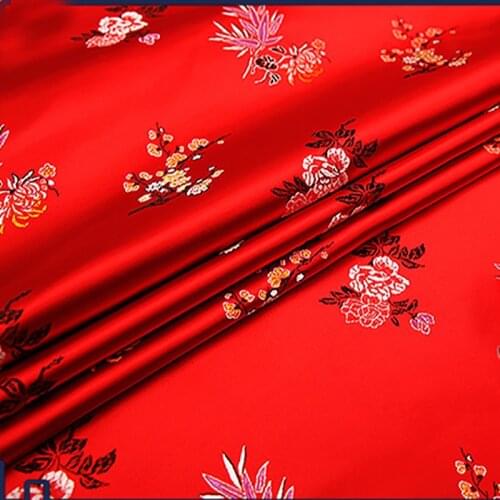 Red Jacquard Brocade damask Fabric for Women Coat Dress curtain table cloth patchwork upholstery home decoration DIY cloth