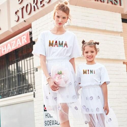 Mother Daughter Matching Clothes Mama Mini T Shirts Mommy And Me Outfits Mom Kid Baby Girls Set Family Look Women Summer Tops