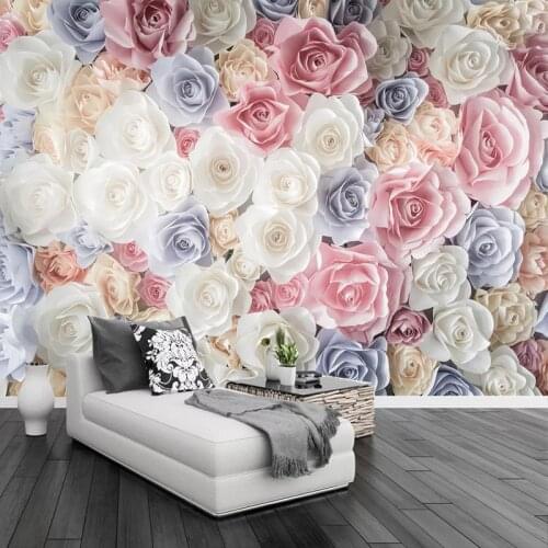 Custom 3D Wallpaper Pastoral Floral Mural Rose Flowers Living Room Bedroom Home Wall Decoration Self-adhesive Sticker Waterproof