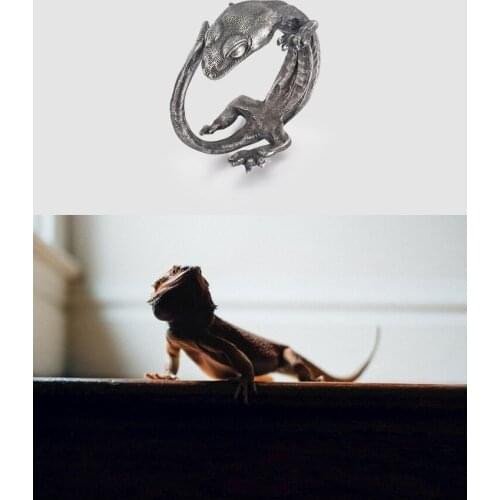 Adjustable lizard ring cabrite gecko chameleon anole giant salamander jewelry free size gift idea