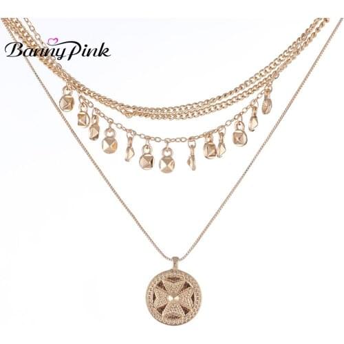 Banny Pink Punk Statement Round Coin Pendants Choker Necklace For Women Chunky Cross Dangle Choker Collar Layer Clavicle Chain