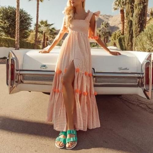 Pink Sundress Sleeveless Plaid Women Clothing Sexy Camisole Bandage Square Collar Pullover Loose Beach Female 2021 Summer New