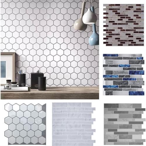 Self Adhesive Hexagon Vinyl Sticker 3D Wall Tiles Crystal Epoxy Mosaic Wall Sticker Wallpaper For Kitchen Bathroom Home Decor
