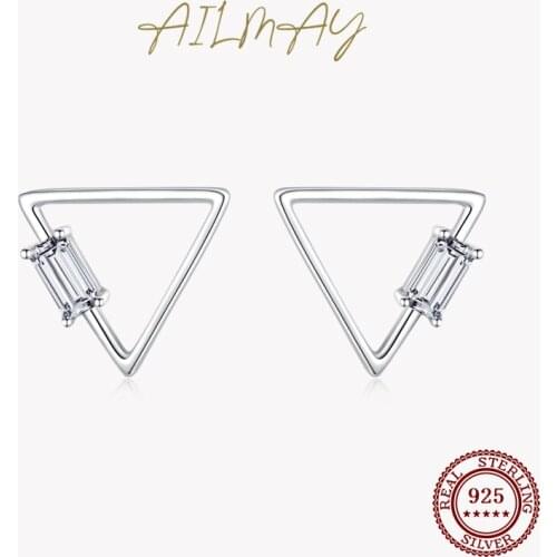 Ailmay Exquisite Minimalism Trendy Triangle Stud Earrings for Women Luxury Charm 925 Sterling Silver Jewelry Statement Gift