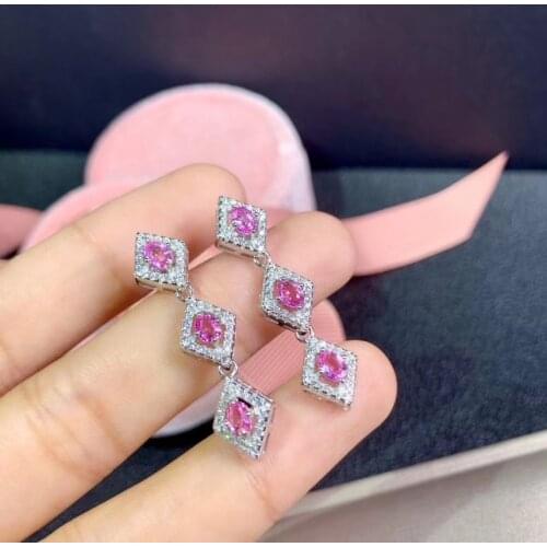 Natural color Sapphire Earrings. Rare gem high-end lady jewelry. 925 silver luxury design