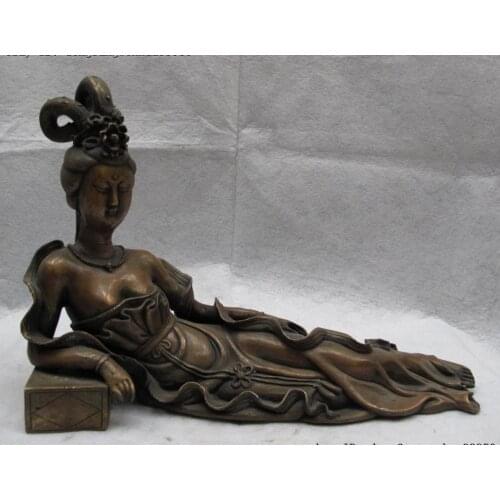 Old Chinese Folk classical Copper Tang Dynasty Royal Yang Yuhuan Bath Art Statue