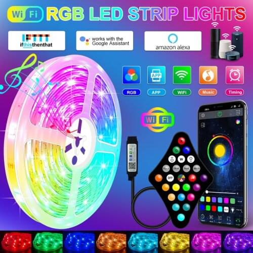 Wifi LED Strip Light Smart alexa Bluetooth Luces Led lamp RGB 5050SMD DC12V 5M 10M 15M APP Control Flexible Tape Led Ribbon