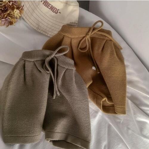 2021 new style girls boys knitted shorts autumn cotton linen fashion kids shorts