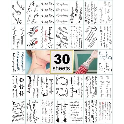 30 SheetsTemporary Tattoos Stickers for Women - Rose Feather Animals Written Words Flowers and Butterfly Sticker Waterproofing